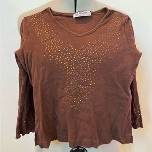 Long sleeve top, brown with sequins